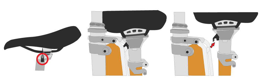 サドルを少し上に持ち上げてシートポストロックフックをロングステーから切り離します。